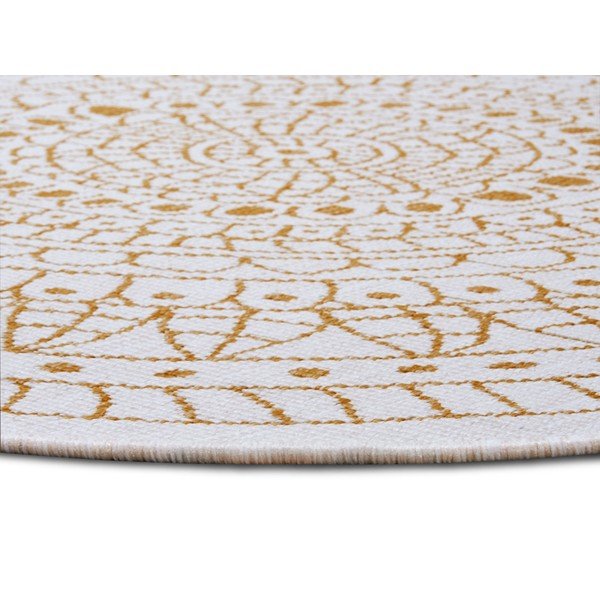 Okkersárga-fehér kerek kültéri szőnyeg ø 140 cm Porto – NORTHRUGS-image-3