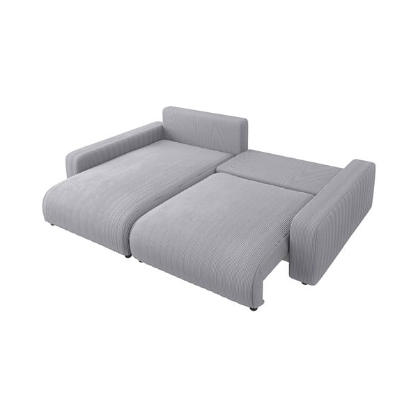 Világosszürke kordbársony kinyitható sarokkanapé (variálható) Sara – Ropez-image-4