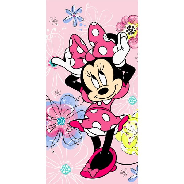 Rózsaszín pamut gyerek fürdőlepedő 70x140 cm Minnie "Pink bow" – Jerry Fabrics