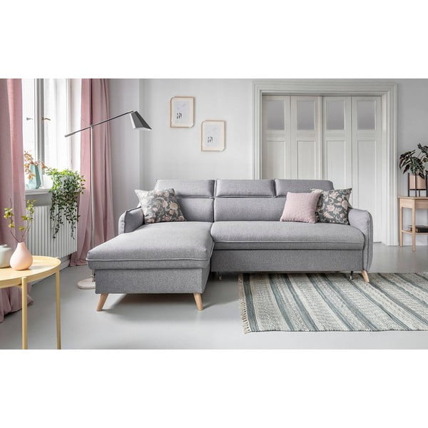 Világosszürke kinyitható sarokkanapé (bal oldali) Sweet Harmony – Miuform-image-1