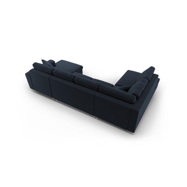 Sötétkék bársony kinyitható tárolóhelyes sarokkanapé (bal oldali-U alakú) Kyoto – Cosmopolitan Design-image-4