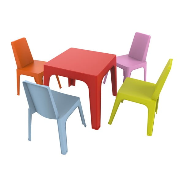 Julieta gyerek kerti bútor garnitúra, 1 piros asztal és 4 szék - Resol
