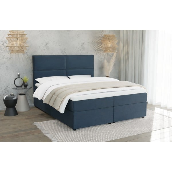 Sötétkék ágyneműtartós boxspring ágy 200x200 cm Rico – Ropez-image-1