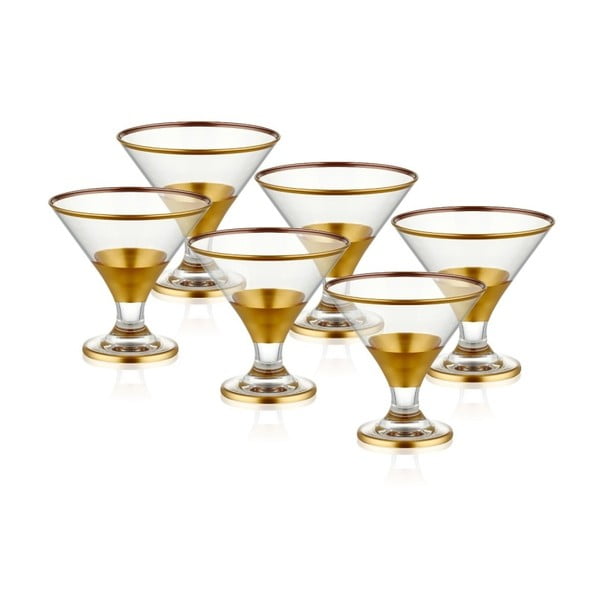 Glam 6 részes üveg fagylaltos pohár szett arany díszítéssel - The Mia