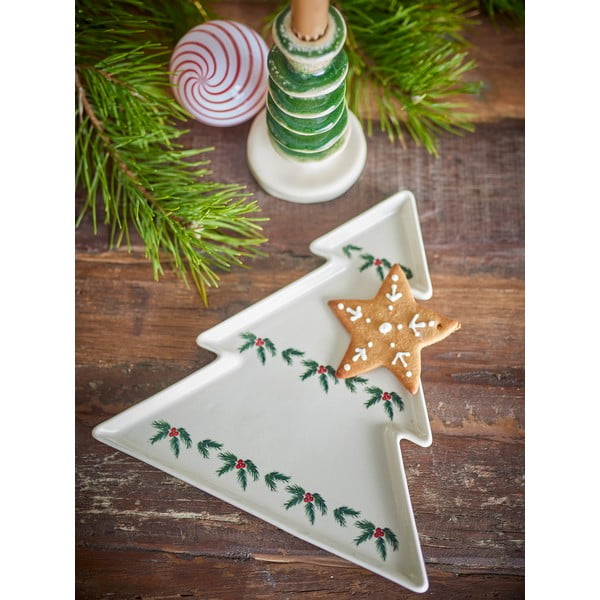 Krémszínű szervírozó agyagkerámia tányér karácsonyi mintával Berry – Bloomingville-image-1