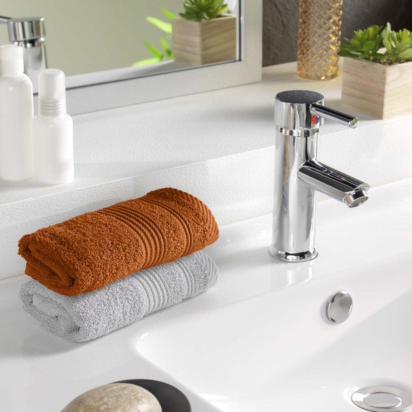 Terrakotta színű frottír pamut törölköző 30x50 cm Tendresse – douceur d'intérieur-image-1