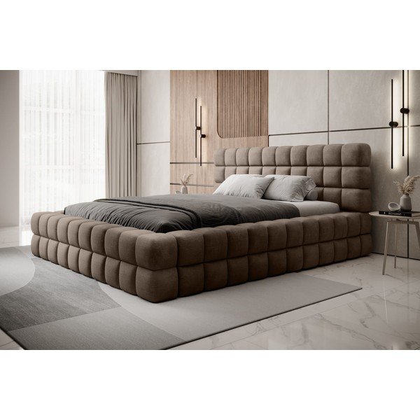 Világosbarna kárpitozott ágyneműtartós franciaágy ágyráccsal 160x200 cm Dizzle – ELTAP-image-4