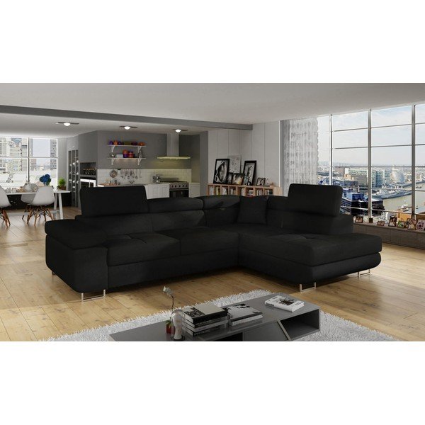 Fekete kinyitható-tárolóhelyes sarokkanapé (jobb oldali-L alakú) Anton – ELTAP-image-3