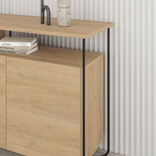 Natúr színű alacsony komód tölgyfa dekorral 130x80 cm Dilly – Marckeric-image-2