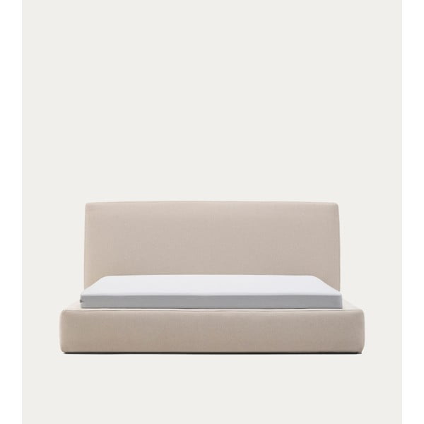 Bézs kárpitozott egyszemélyes ágy ágyrács nélkül 90x200 cm Blok – Kave Home-image-3