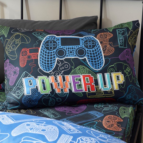 Fekete egyszemélyes gyerek ágyneműhuzat 135x200 cm Power Up Gamer – Catherine Lansfield-image-4