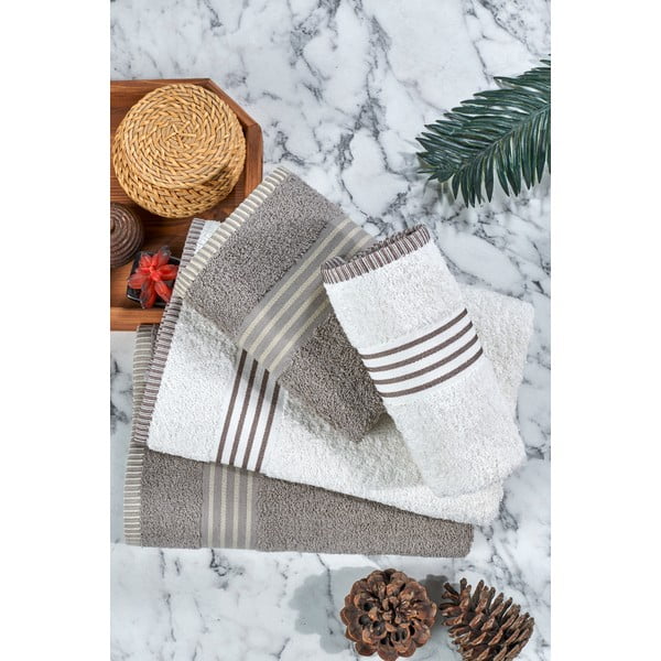 Krémszínű-szürkésbarna pamut törölköző és fürdőlepedő készlet 4 db-os – Mila Home-image-4