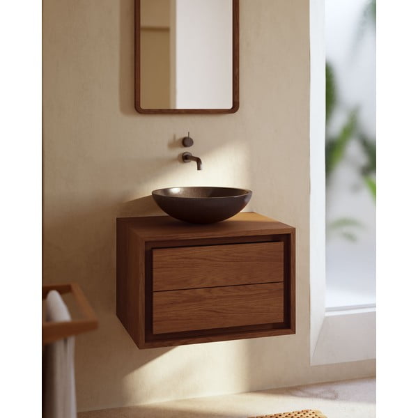 Sötétbarna teakfa fali mosdó alatti szekrény 60x40 cm Kenta – Kave Home-image-1