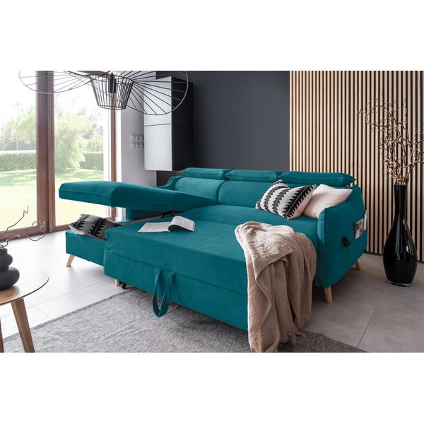 Türkiz bársony kinyitható sarokkanapé (bal oldali) Sweet Harmony – Miuform-image-4