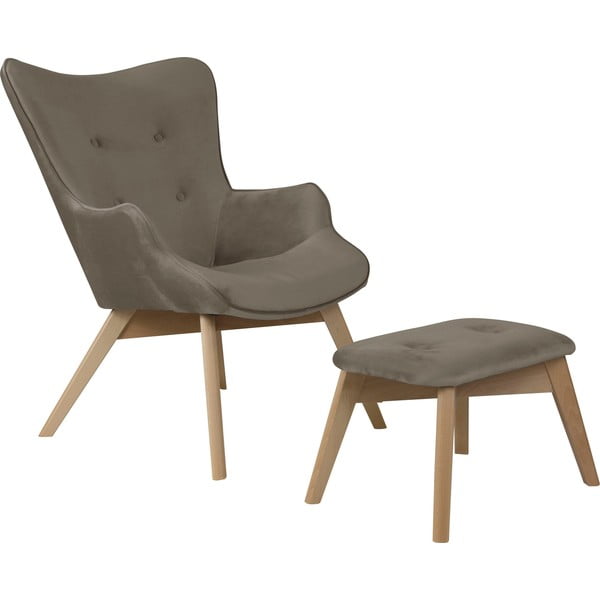 Világosbarna bársony fotel lábtartóval Niko – Ropez