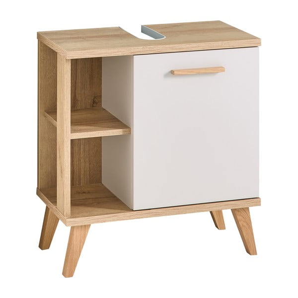 Krémszínű mosdó alatti szekrény tölgyfa dekorral 60,5x65 cm Quickset 966 – Pelipal