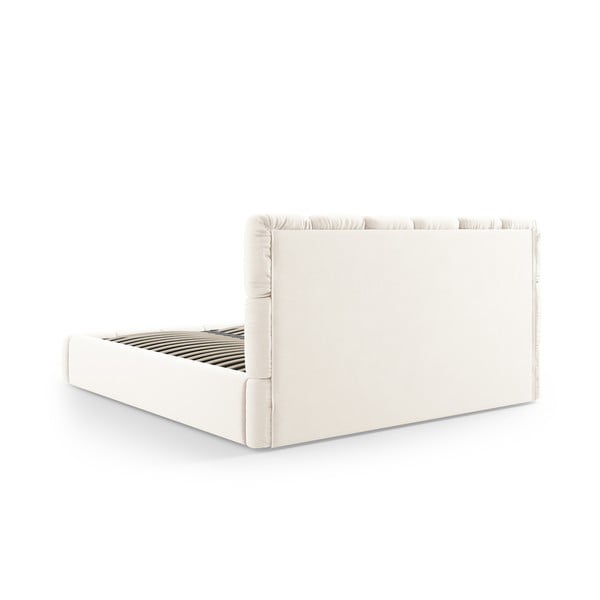 Krémszínű bársony kárpitozott ágyneműtartós franciaágy ágyráccsal 140x200 cm Bellis – Micadoni -image-4