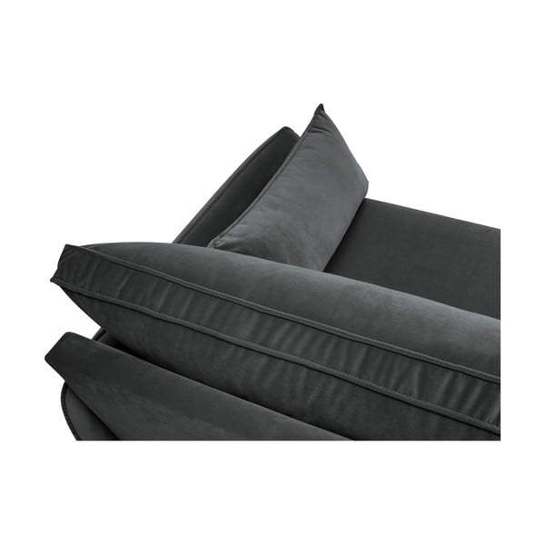 Lento sötétszürke bársony kanapé fekete lábakkal, 198 cm - Kooko Home-image-4