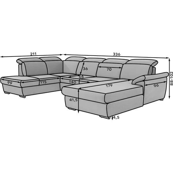 Fekete kinyitható sarokkanapé (jobb oldali-U alakú) Evanell – ELTAP-image-3