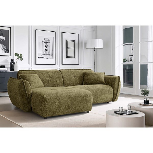 Zöld zsenília sarokkanapé (bal oldali-heverő résszel) Nelia – Ropez-image-1