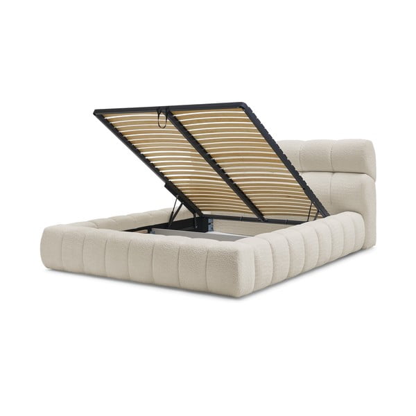 Bézs kárpitozott ágyneműtartós franciaágy ágyráccsal 180x200 cm Mont Blanc – Bobochic Paris-image-4