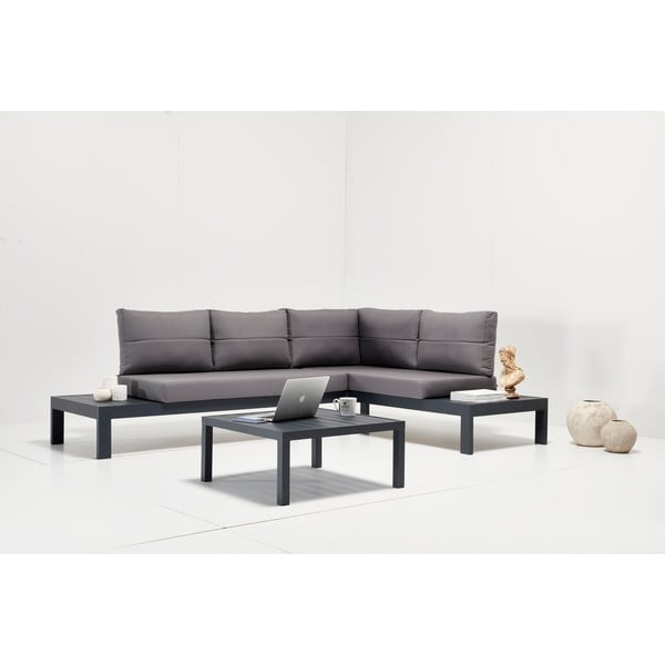 Fekete-szürke alumínium háromszemélyes kerti lounge szett Verona – Floriane Garden-image-1