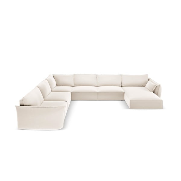 Bézs bársony sarokkanapé (bal oldali-U alakú) Vanda – Mazzini Sofas