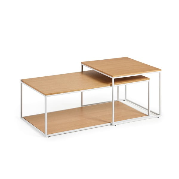 Világos natúr színű dohányzóasztal szett  tölgyfa dekoros asztallappal 2 db-os 50x100 cm Yoana – Kave Home