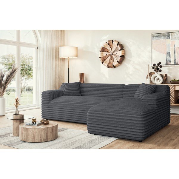 Sötétszürke kordbársony sarokkanapé (jobb oldali-heverő résszel) Martin – Ropez-image-1