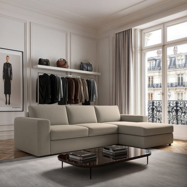 Bézs sarokkanapé (jobb oldali-heverő résszel) Baga – Rodier-image-1