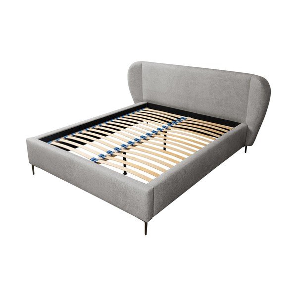 Világosszürke kárpitozott franciaágy ágyráccsal 140x200 cm Makana – Makamii-image-2