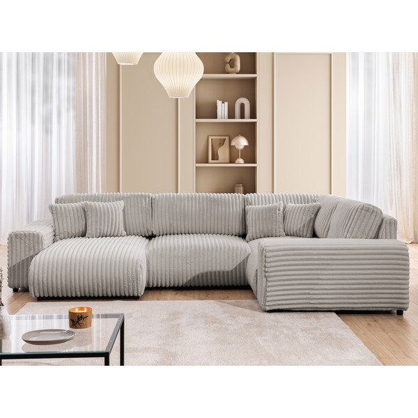 Világosszürke kordbársony sarokkanapé (jobb oldali-U alakú) Justin – Ropez-image-1