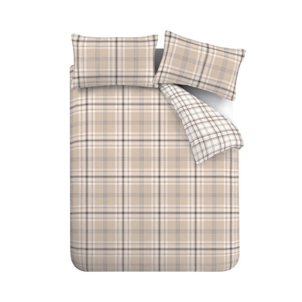 Barna-bézs kétszemélyes ágyneműhuzat 200x200 cm Kelso Check – Catherine Lansfield-image-2