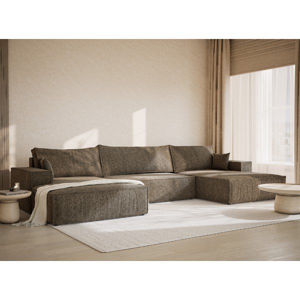 Barna zsenília kinyitható-tárolóhelyes  sarokkanapé (U alakú) Kyoto – Maison de Rêve-image-1