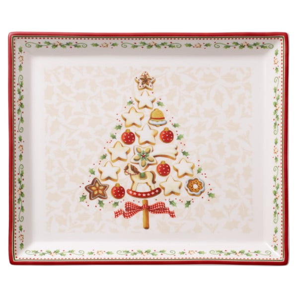 Piros-bézs porcelán szervírozó tányér karácsonyi motívummal, 27,4 x 22,7 cm - Villeroy & Boch