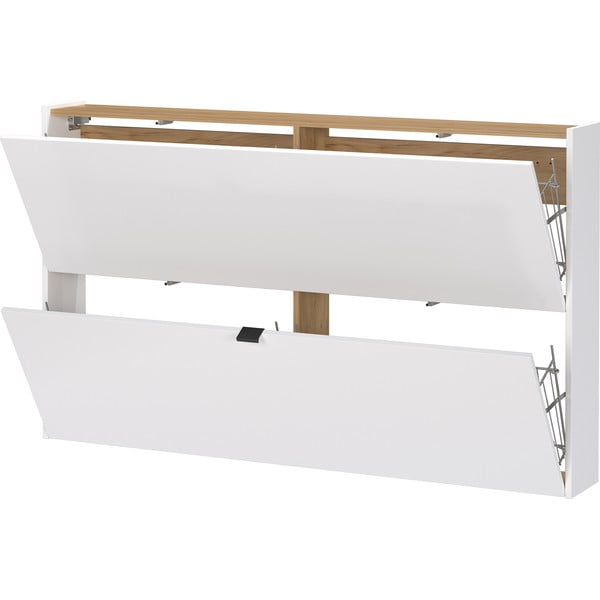 Fehér billenő ajtós függő cipőtartó tölgyfa dekorral 140x83x18 cm Ameca – Germania-image-2