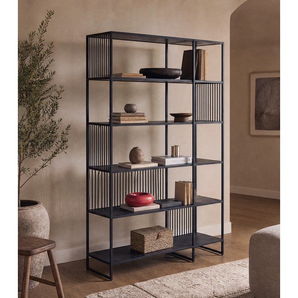 Fekete könyvespolc 120x185x35 cm Strington – Actona-image-1
