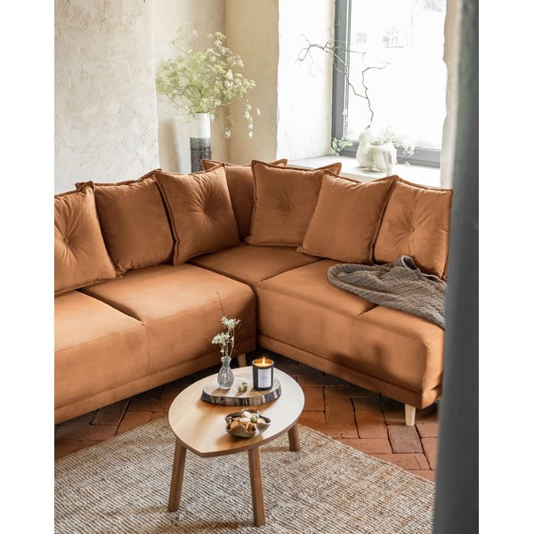 Téglavörös kordbársony kinyitható sarokkanapé (jobb oldali) Lazy Lukka – Miuform-image-3