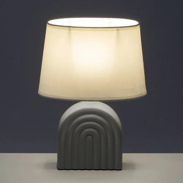 Fehér-szürke kerámia asztali lámpa textil búrával (magasság 31 cm) – Casa Selección-image-1