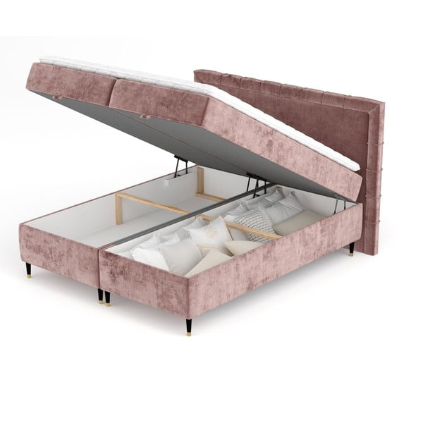 Rózsaszín ágyneműtartós boxspring ágy 160x200 cm Voyage – Maison de Rêve-image-2