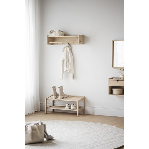 Natúr színű tölgyfa fali fogas polccal Hillmond – Rowico-image-4