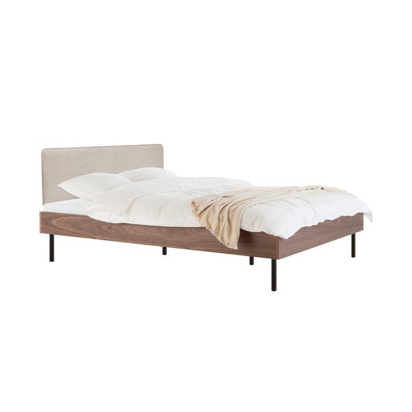 Sötét natúr színű kárpitozott-forgácslemez franciaágy ágyráccsal 180x200 cm diófa dekorral Streiko – noo.ma