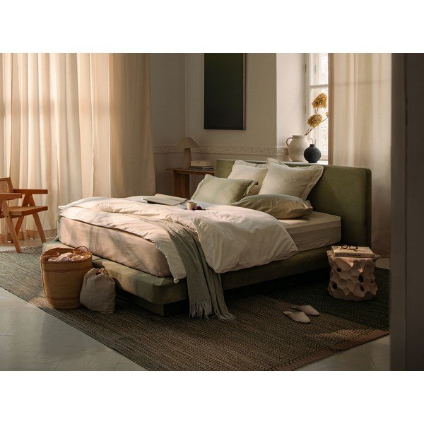 Elefántcsont színű kárpitozott franciaágy 180x200 cm Linea – Micadoni -image-1