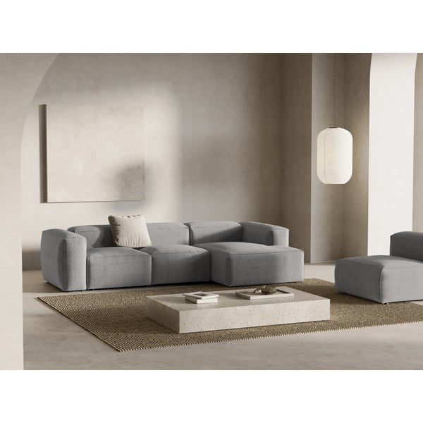 Világosszürke kordbársony sarokkanapé (jobb oldali-heverő résszel) Bergamo – Cosmopolitan Design-image-1