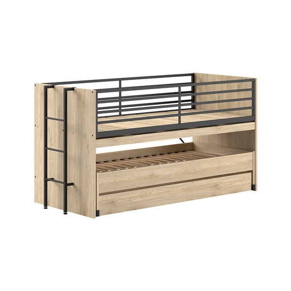 Natúr színű emeletes gyerekágy íróasztallal, kihúzható pótággyal, ágyráccsal 90x200 cm Sam – Vipack-image-2