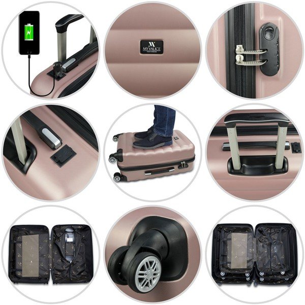 RESSO Travel Set 3 piros görgős bőrönd és kézipoggyász szett USB csatlakozóval - My Valice-image-4