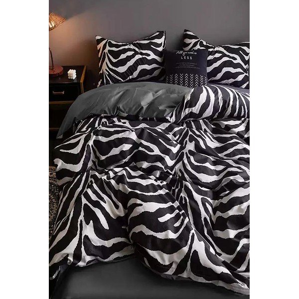 Fekete-fehér kétszemélyes-hosszabbított pamut ágyneműhuzat lepedővel 200x220 cm – Mila Home-image-4