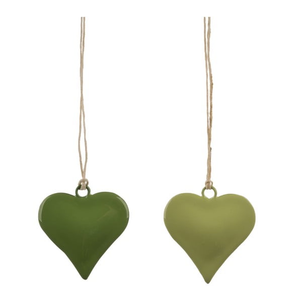2 darabos kisméretű, zöld, szívformájú függő dekoráció szett zománcozott fémből, ø 5 cm - Ego Dekor