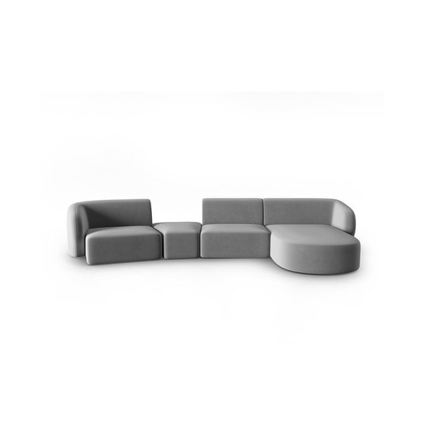 Szürke bársony sarokkanapé (jobb oldali-heverő résszel) Paolo – Milo Casa