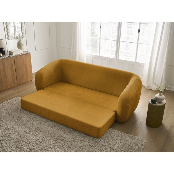 Mustársárga zsenília kinyitható kanapé 228 cm Neyo – Bobochic Paris-image-1